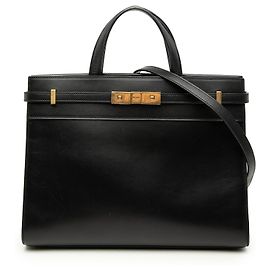 Bolso Tote Manhattan en piel de becerro lisa negra de tamaño medium Saint Laurent