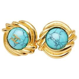 Orecchini a clip Chanel Oro e Turchese