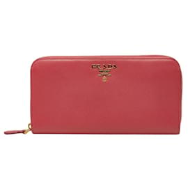 Langer Prada Peonia Saffiano Leder Portemonnaie in Rosa