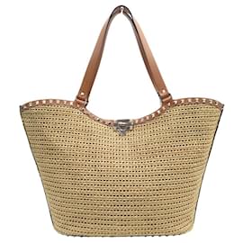 BORSA TOTE VALENTINO ROCKSTUD IN RAFIA E PELLE