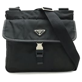 Borsa a tracolla in nylon e pelle Prada