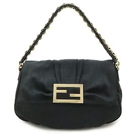 Fendi Canvas Shoulder Bag Black
