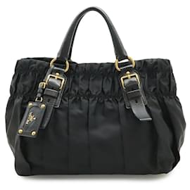 Prada Gathered Nylon Leder Tote Bag