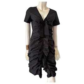 Vera Wang Schwarzes Baumwollkleid mit Rüschen