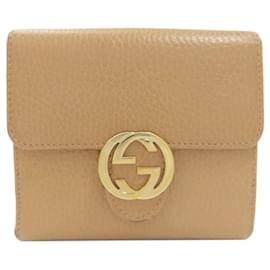 Cartera de cuero marrón de doble pliegue Gucci