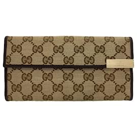 Portafoglio tripartito in tela marrone Gucci
