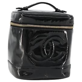 Borsa Vanity CHANEL in pelle vernice Nero Oro CC Auth BA13209