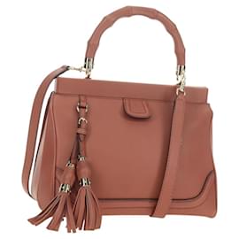 Borsa a Mano GUCCI Bamboo in Pelle 2way Oro Rosa 308385 Auth 181722V