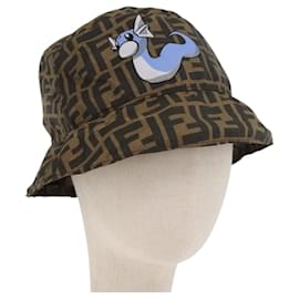 FENDI x FRGMT x POKMON ZUCCA Canvas Bucket Hat Mini-Dragon Brown Auth 167329SM - Fendi