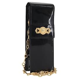Gianni Versace Chain Schulterbeutel Lackleder Schwarz Gold Authentisch bs35263