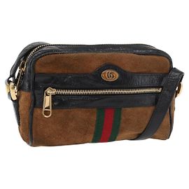 Borsa a tracolla GUCCI Web Sherry Line in scamosciato marrone e oro 573321 Auth 181861