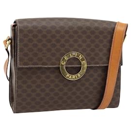 Céline Borsa a tracolla circolare CELINE Macadam Canvas PVC Pelle Marrone Oro Auth 182191A