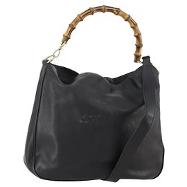 Borsa a Spalla GUCCI Bamboo in Pelle 2way Nero Oro 001 2852 1577 0 Auth 180222