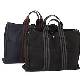 Hermès Borsa Fourre Tout HERMES 2 Set Cotone Nero Navy Autentica 181810