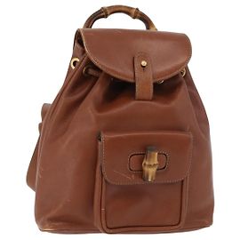 Mini Zaino GUCCI Bamboo in Pelle Outlet Marrone Oro 003 1705 0030 Auth am11663A