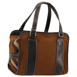 Borsa a mano BURBERRY Nova Check Blue Label in lana marrone e oro Auth 181585