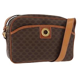 Céline Borsa a tracolla circolare CELINE Macadam Canvas PVC Pelle Marrone Oro Auth 181441A