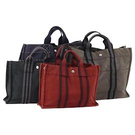 Hermès Borsa Fourre Tout HERMES in cotone 4 Set Nero Rosso grigio Autentico ti3922