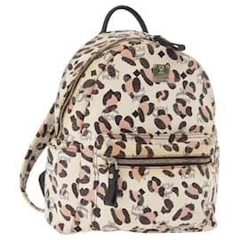 Mochila MCM Vicetos Logogram PVC Leather Ivory Gold Auth 176436