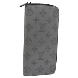 LOUIS VUITTON Monogram Shadow Zippy Wallet Vertical Gray M81384 LV Auth 181734A