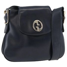 Borsa a Spalla GUCCI in Pelle Blu Navy e Oro Auth 181580