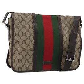 Borsa GUCCI GG Supreme Web Sherry Line PVC Beige Silver 145844 Auth ti3927