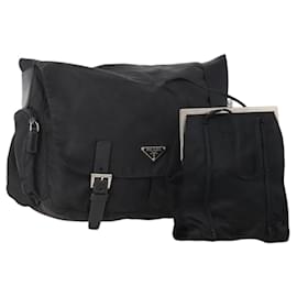 Borsa a tracolla PRADA Nylon e scamosciato 2 Set Nero Argento Auth 181335