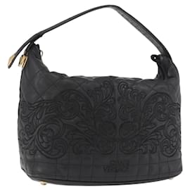 Bolsa de mão Gianni Versace em couro preto e dourado Auth BA13163
