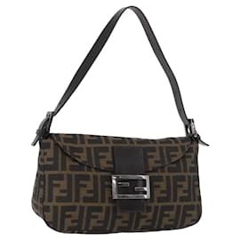 FENDI Zucca Canvas Mamma Baguette Shoulder Bag Black Brown Auth 182801V