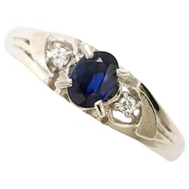 Anello a fascia in platino con zaffiro e diamante - Autre Marque