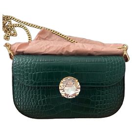 Miu Miu Borsa a Tracolla in Pelle Verde Effetto Coccodrillo con Gioiello