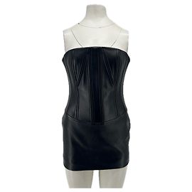Autre Marque CEREN OCAK Trägerloses Kleid aus Leder schwarz