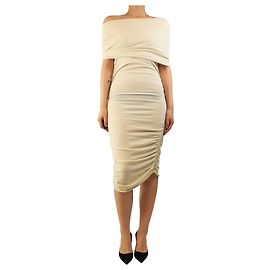 Khaite Cream Aerica Off-Shoulder Drapiertes Minikleid - Größe L