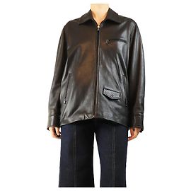 Autre Marque Chaqueta de cuero negra con cremallera - talla UK 10