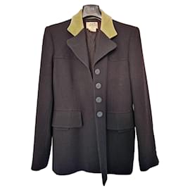 Hermès Jacke aus schwarzer Wolle mit grünem Samtkragen