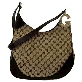 Borsa a tracolla in tela e pelle Gucci