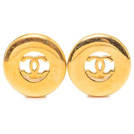 Chanel Gold CC vergoldete runde Clip-Ohrringe