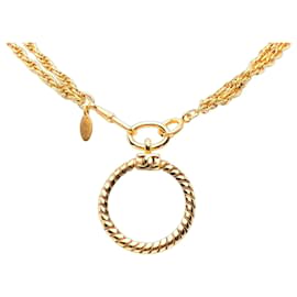 Collana pendente lente d'ingrandimento Chanel Gold CC placcata oro con doppia catena