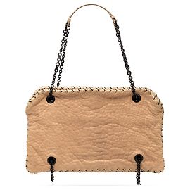 Borsa a tracolla Duo in pelle texturizzata beige con cuciture Whipstitch di Bottega Veneta