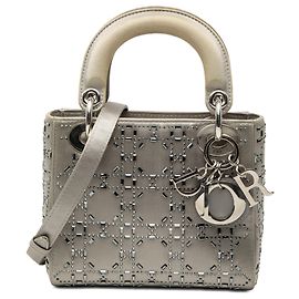 Dior Gray Mini Satin Cannage Crystal Embellished Lady Dior