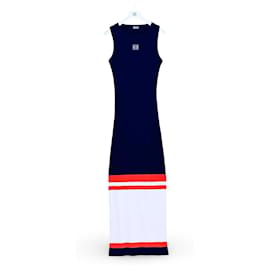 Vestido longo de malha Loewe azul marinho com listras
