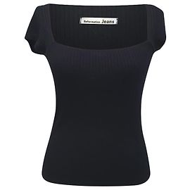 Blusa Reformation Jeans em malha canelada de Tencel preto