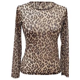 Top a maniche lunghe Dolce & Gabbana con stampa leopardata in poliammide marrone