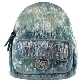 Chanel Rucksack blau mit Pailletten