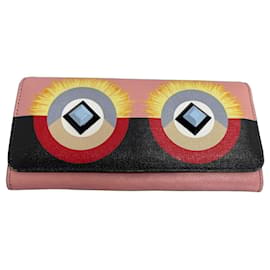 Fendi Monster Eyes Continental Wallet in Pink Leather