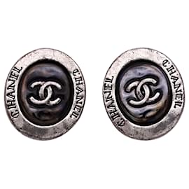 Chanel Black and Silver Clip Earrings