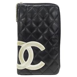 Cartera larga de piel de cordero negra Chanel Cambon