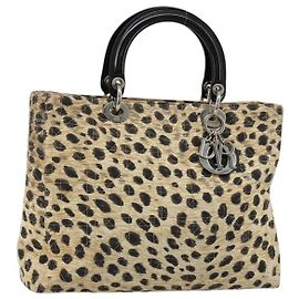 Borsa Christian Dior Canage Lady Dior in nylon beige argento Auth 182018V