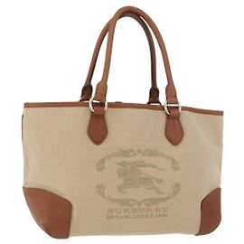 Borsa Tote BURBERRY in tela beige e oro Auth 182423