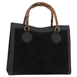 GUCCI Bamboo Tote Bag Wildleder Schwarz Gold 002 1186 0260 Auth 180122